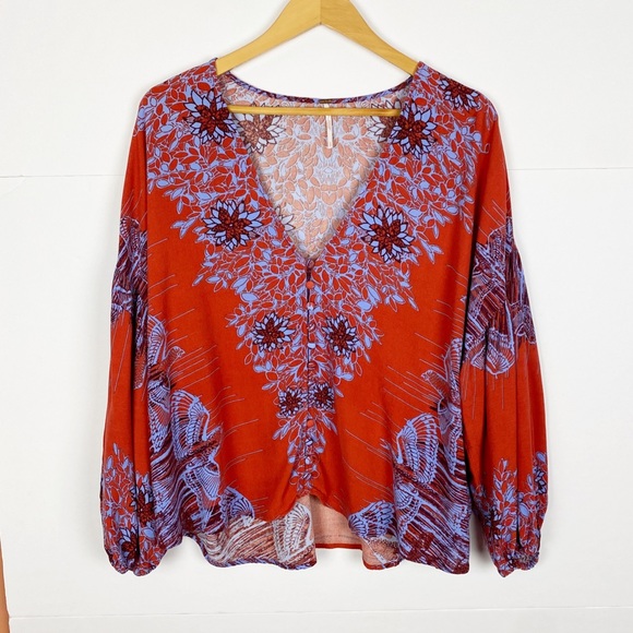 Free People Birds Of A Feather Floral Blouse Size Small - Picture 10 of 10